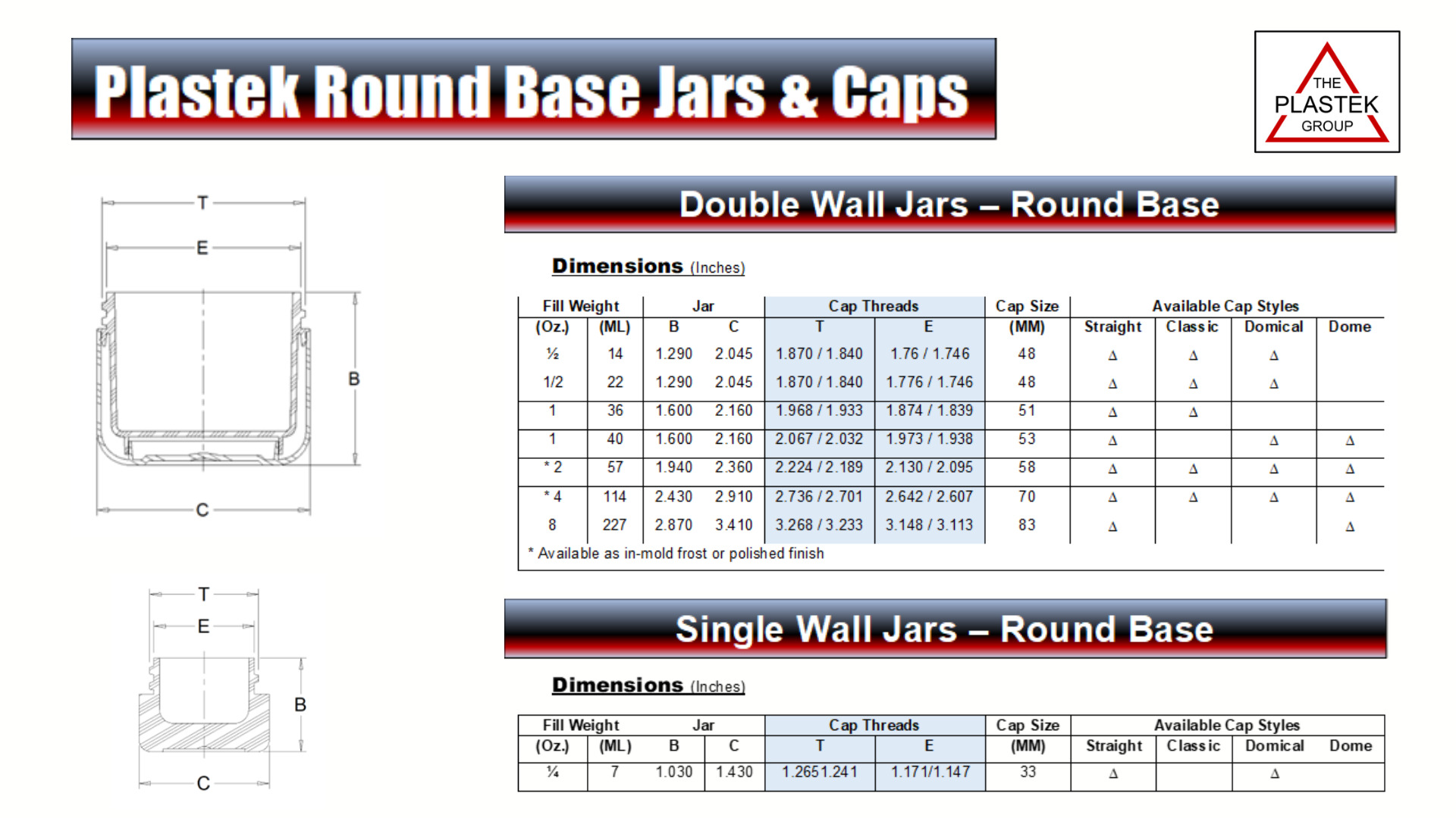 Round base jars dimensions