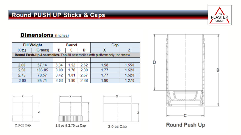 Round push-up stick dimensions