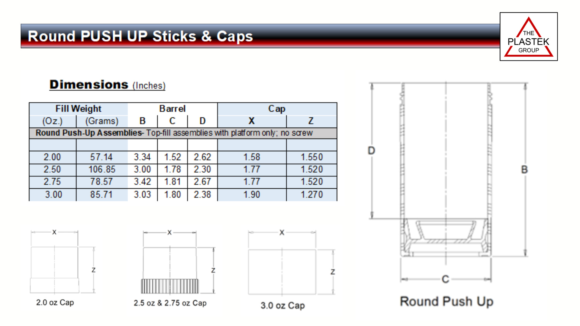 Round push-up stick dimensions