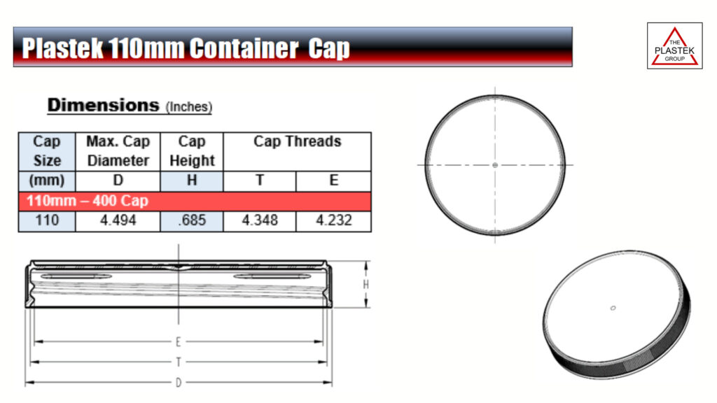 110m Dimensions du bouchon du conteneur