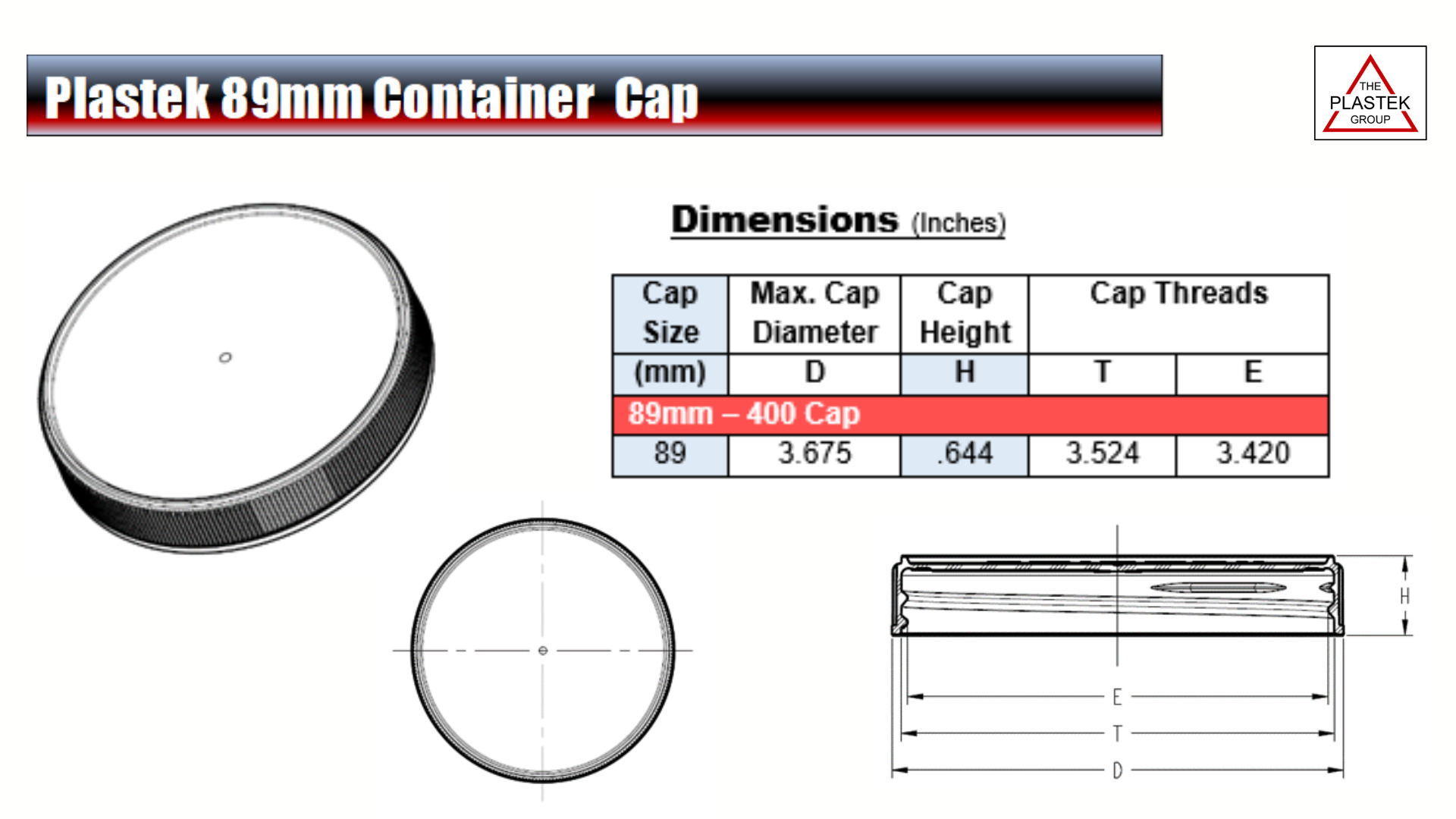 Dimensões da tampa do contêiner de 89 mm