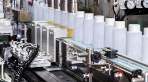 bottles on an assembly line