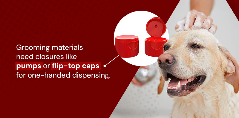 Os materiais de limpeza precisam de fechos como bombas ou tampas flip-top para distribuição com uma só mão.